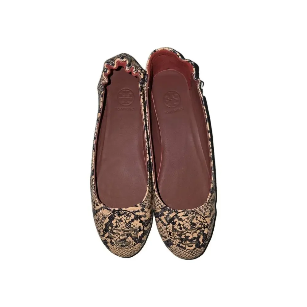Tory Burch Minnie Travel Pink Snake Print Leather‎ Reva Ballet Flats Size 40/9
